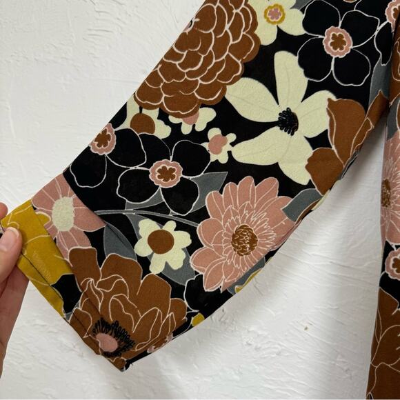 Daniel Rainn DR2 Black Yellow Orange Floral Blouse Women’s S Fall Retro 70s Dark - Picture 2 of 9